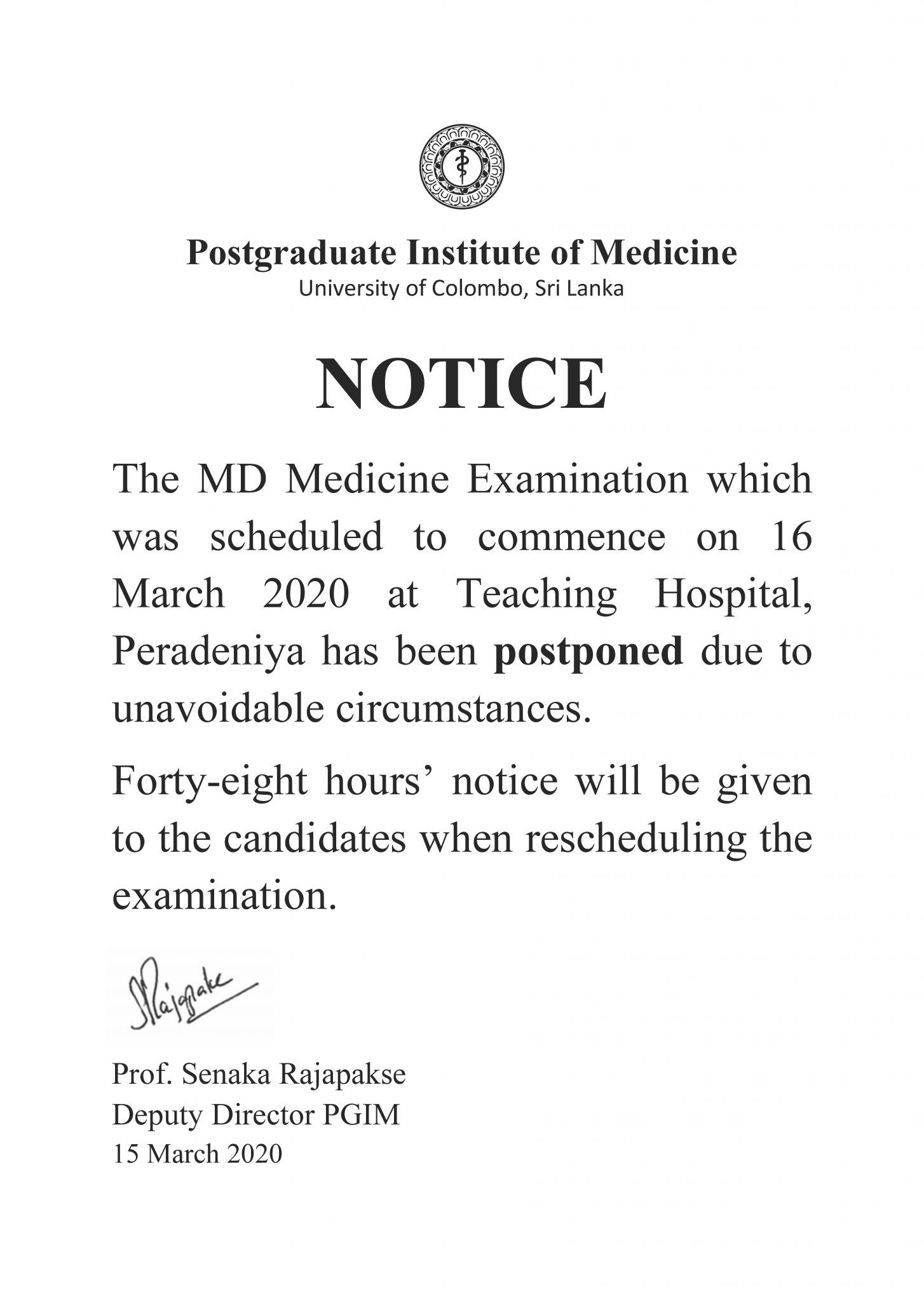 NOTICE MD Medicine Examination PGIM