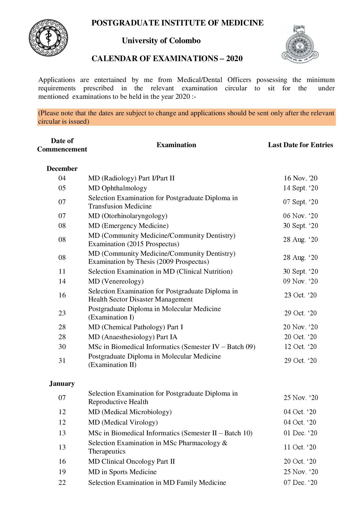 Pgim Exam Calendar 2025 Sri Lanka Release Date Pdf Download 