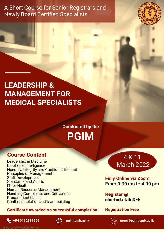 Short Course : Leadership and Management for Medical Specialists