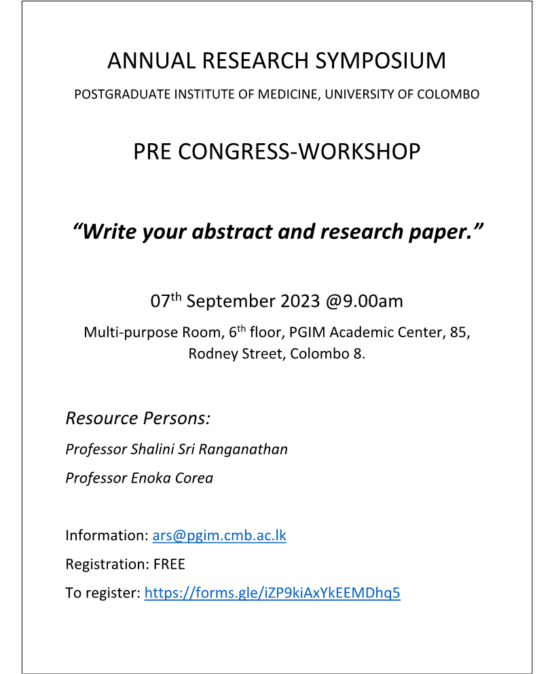 PRE CONGRESS-WORKSHOP  “Write your abstract and research paper.”