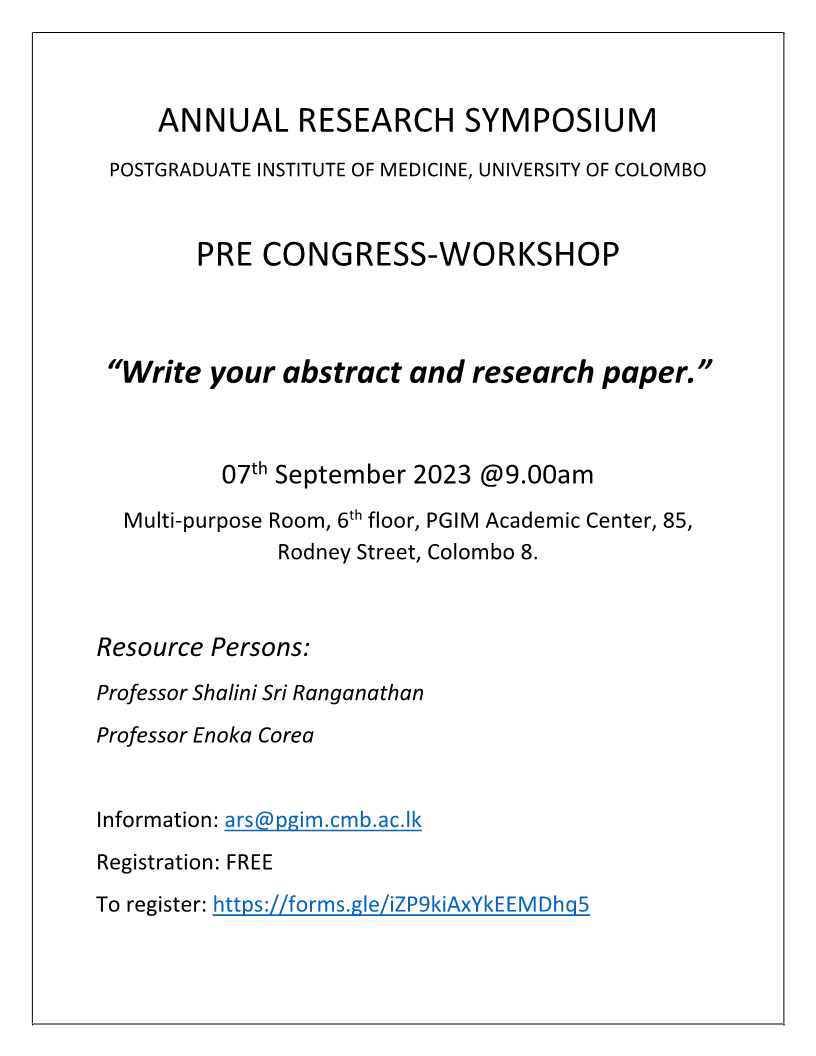 PRE CONGRESS-WORKSHOP  “Write your abstract and research paper.”
