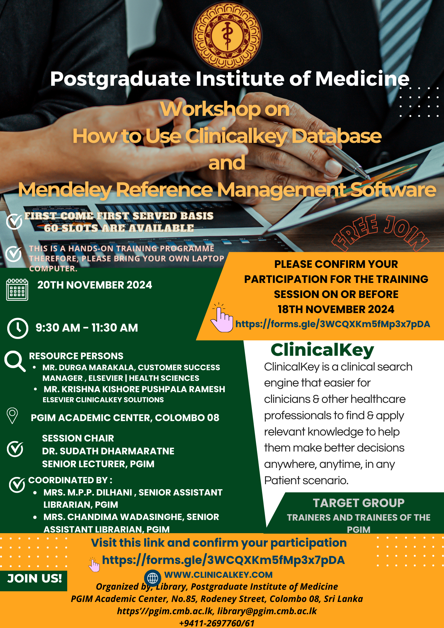 Workshop on How to use Clinicalkey Database and Mendeley Reference Management Software